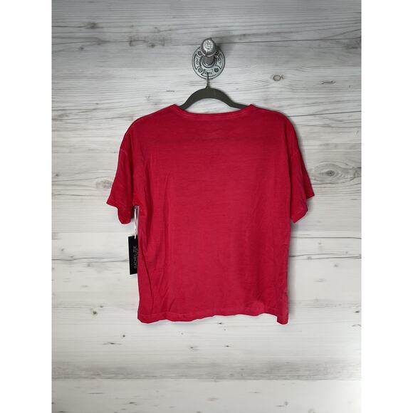 Rachel Zoe Shirt Womens Small Red Cutout Crewneck 100% Cotton Short Sleeve Tee - Picture 9 of 9